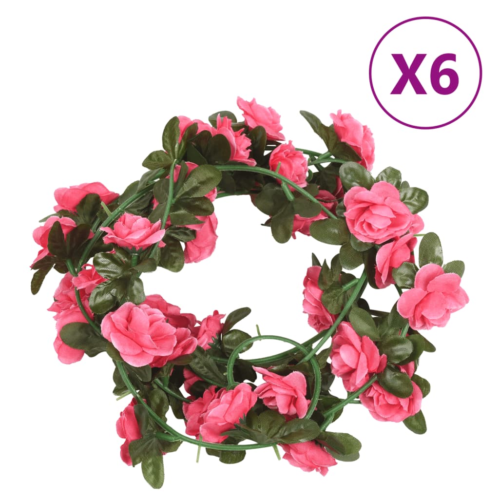 Vidaxl Weihnachtsgirlanden mit Blumen 6 St 240 cm Rotrosa