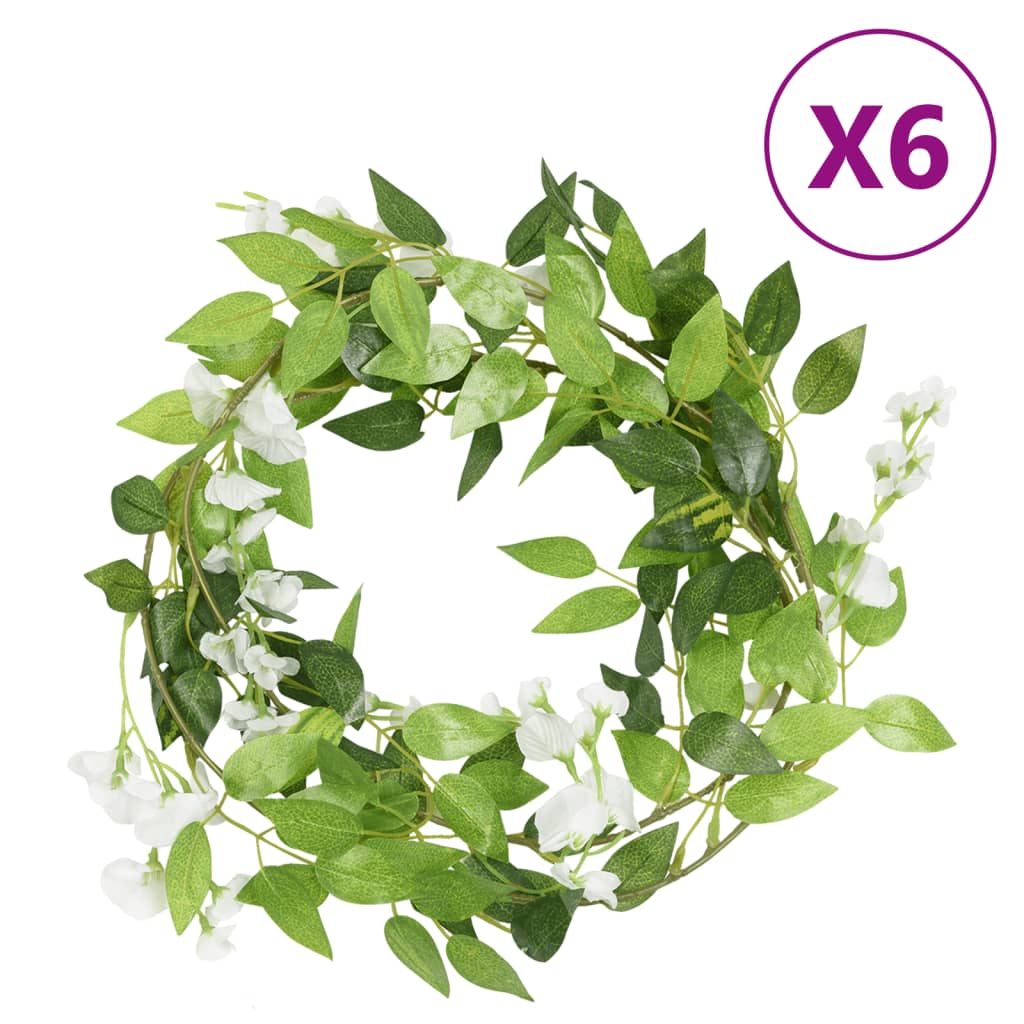 Vidaxl Weihnachtsgirlanden mit Blumen 6 St 200 cm Weiß