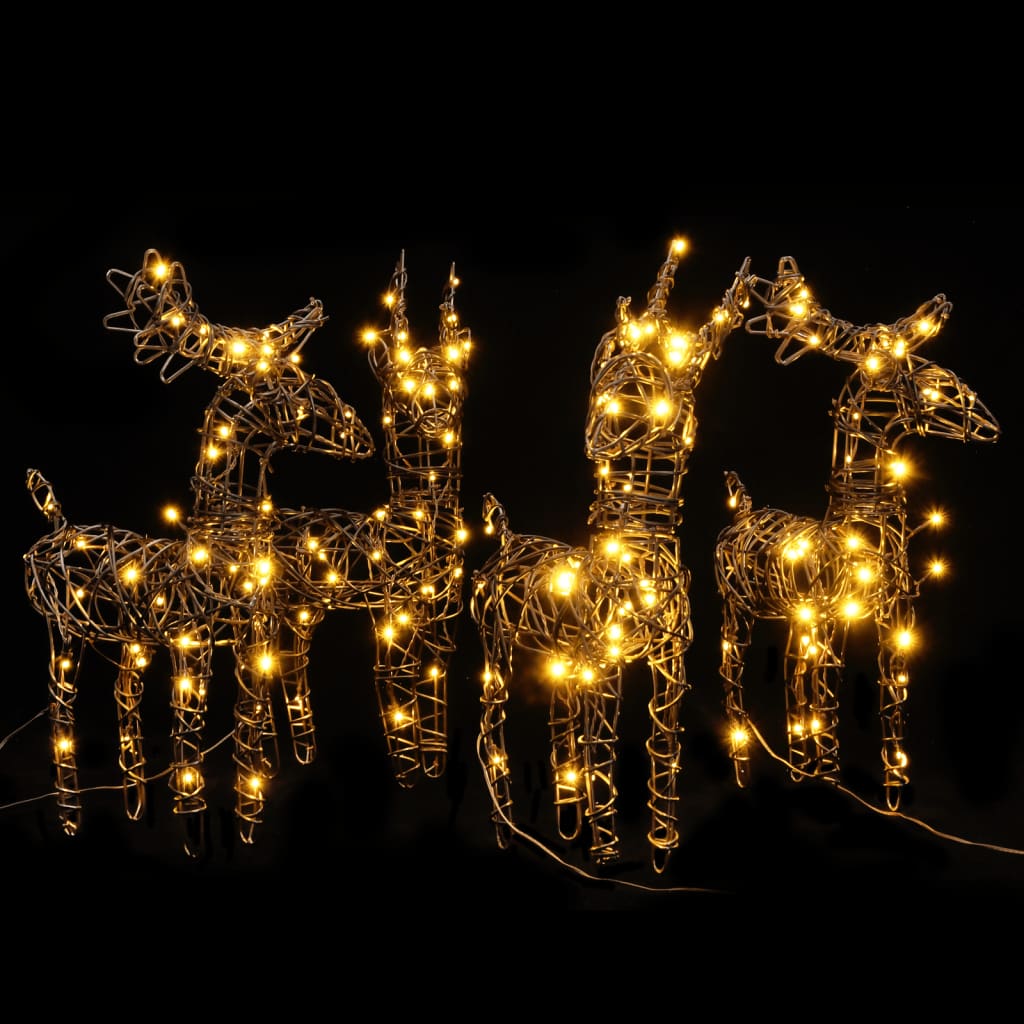 Vidaxl Weihnachtsdekorationen Rentierfamilie 4 St 160 LEDs Rattan warmes Weiß