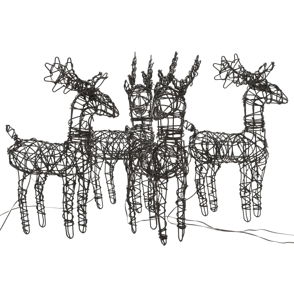 Vidaxl Weihnachtsdekorationen Rentierfamilie 4 St 160 LEDs Rattan warmes Weiß