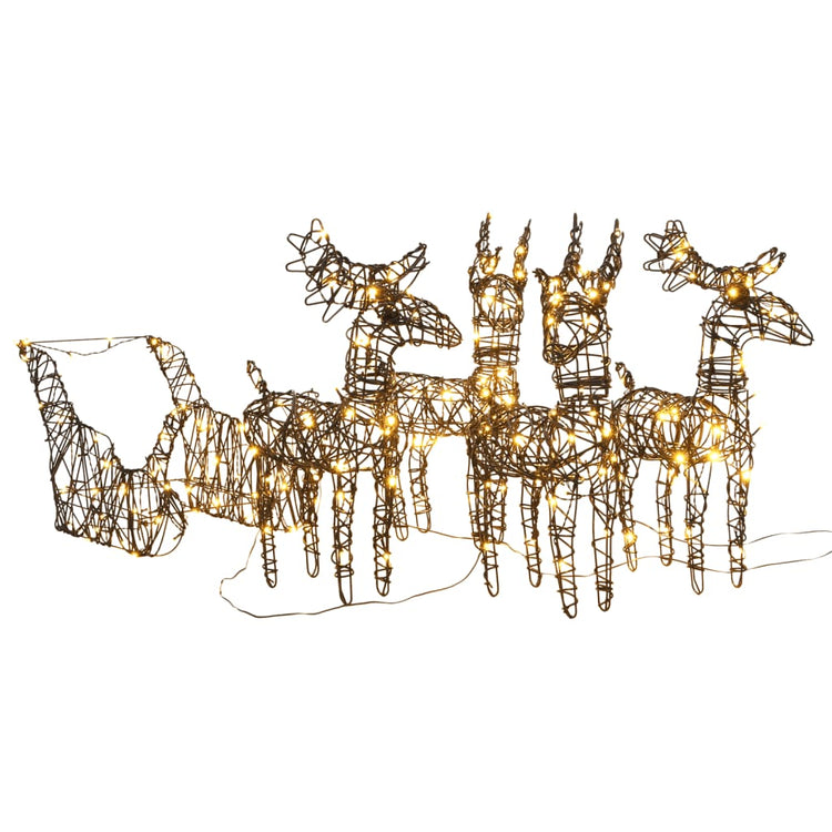 Vidaxl Weihnachtsdekorationen Rentiere und Schlitten 240 LEDs Rattan warmes Weiß