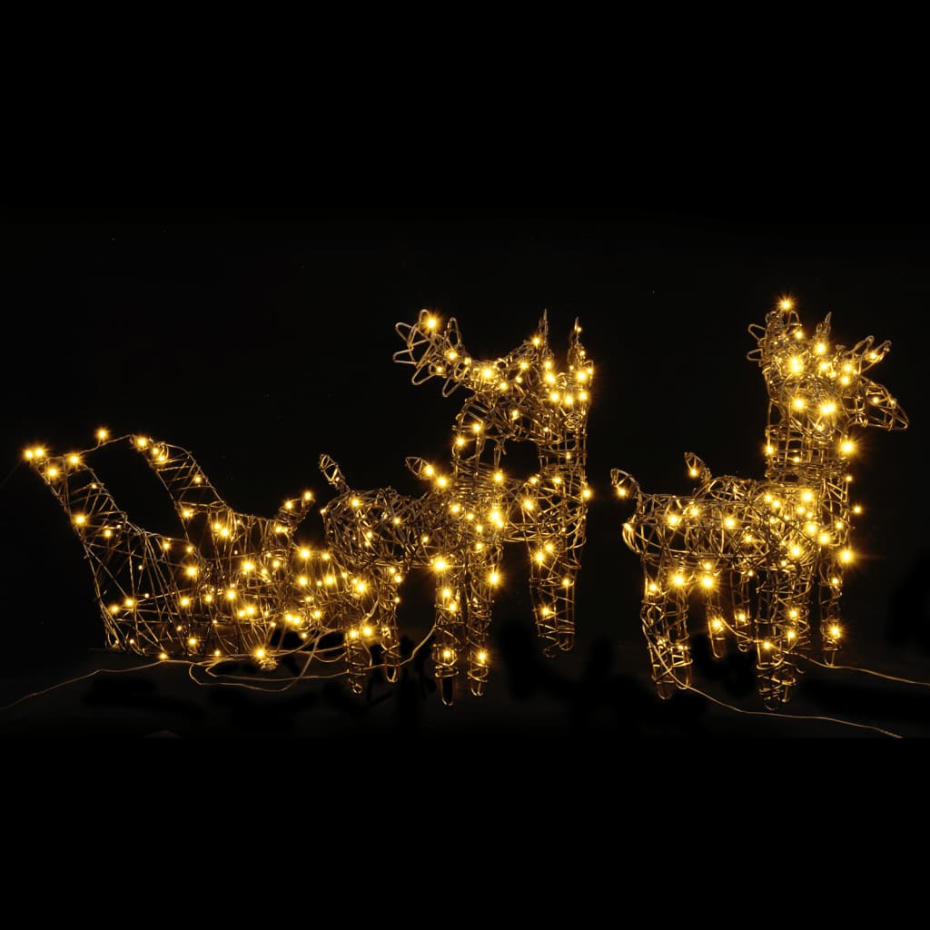 Vidaxl Weihnachtsdekorationen Rentiere und Schlitten 240 LEDs Rattan warmes Weiß