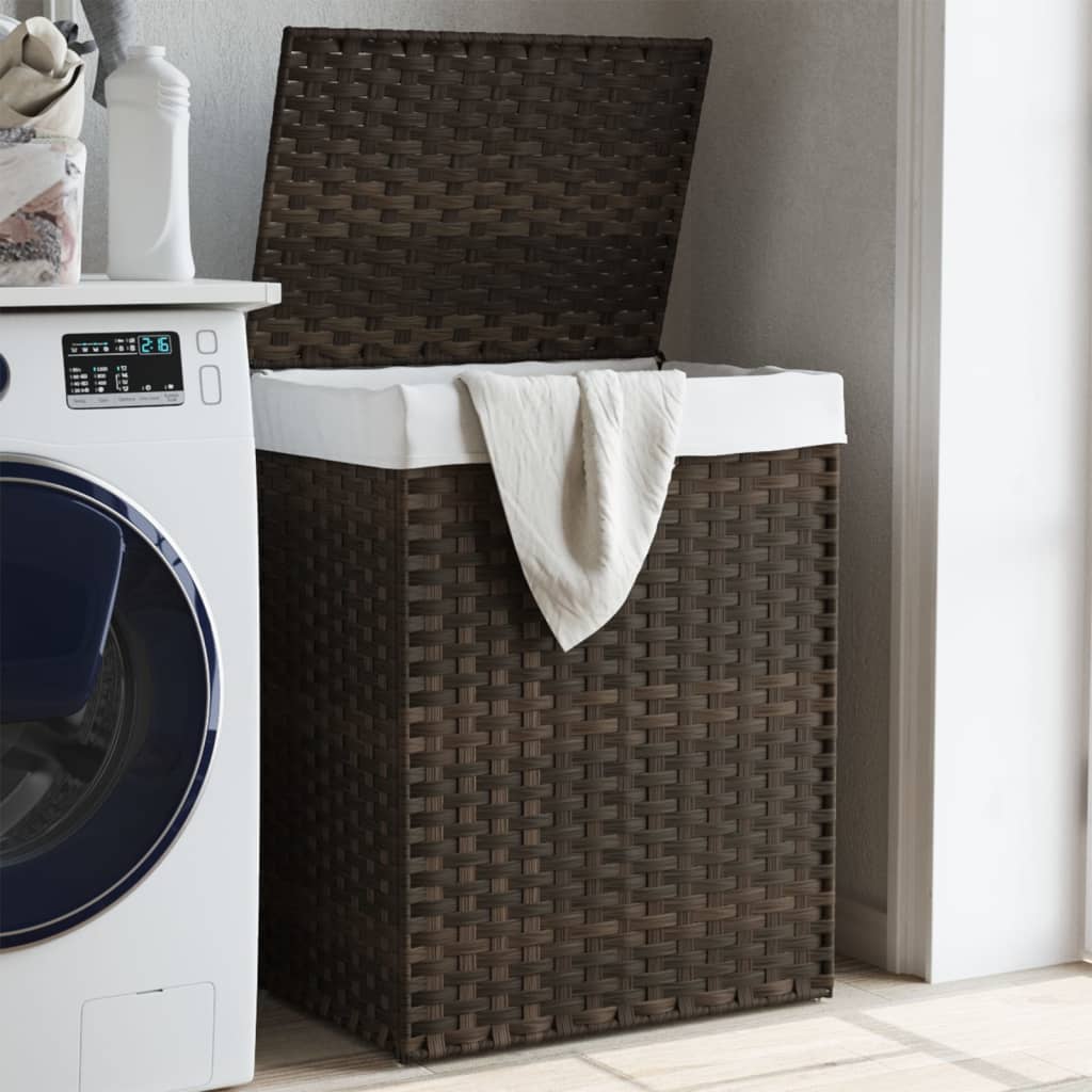 Vidaxl Waschkorb mit Deckel 46x33x60 cm Poly Rattan Dunkelbraun