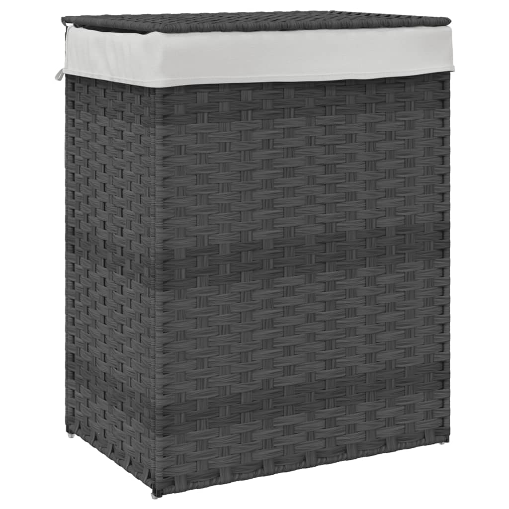 Vidaxl -Waschkorb mit Deckel 46x33x60 cm Poly Rattan Grey