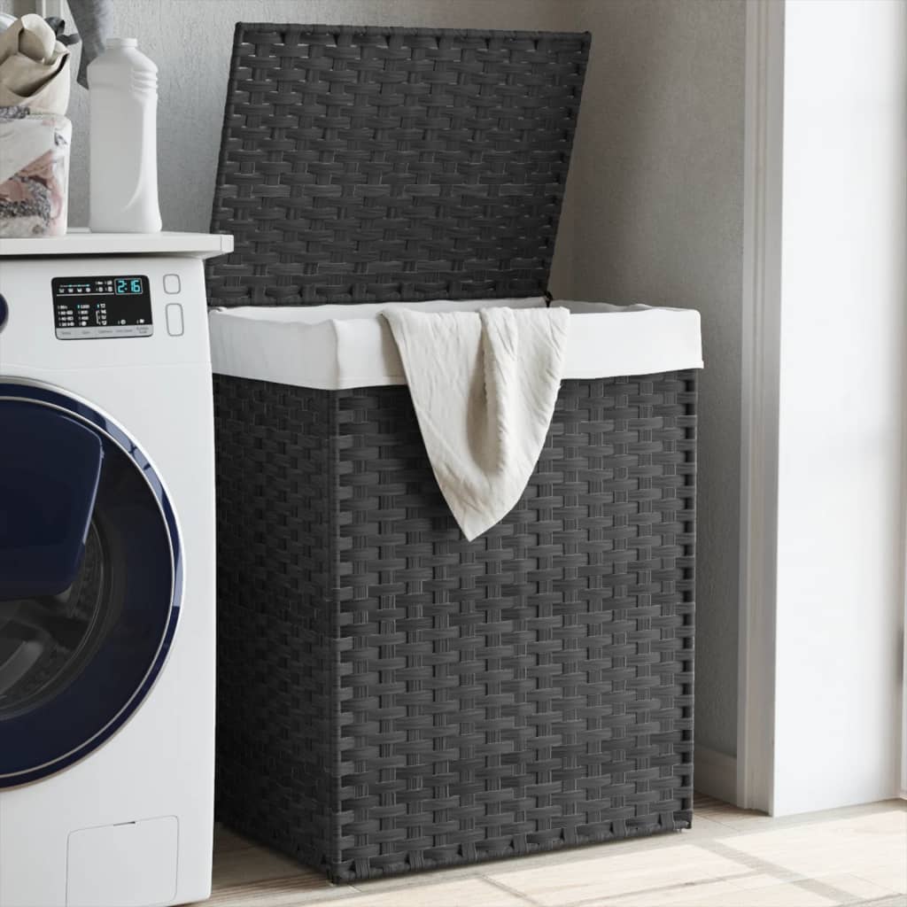Vidaxl -Waschkorb mit Deckel 46x33x60 cm Poly Rattan Grey