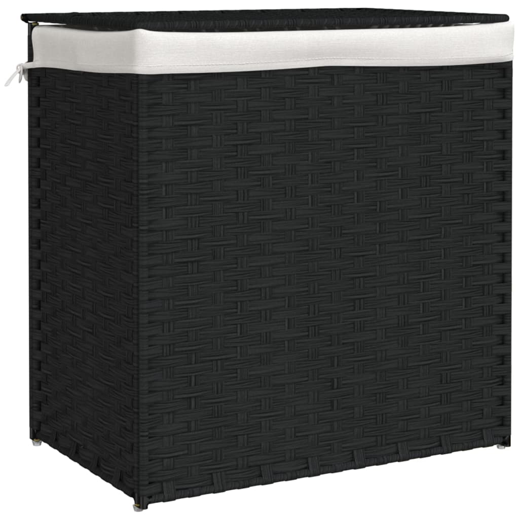Vidaxl Waschkorb mit 2 Fächern 53x35x57 cm Poly Rattan Schwarz