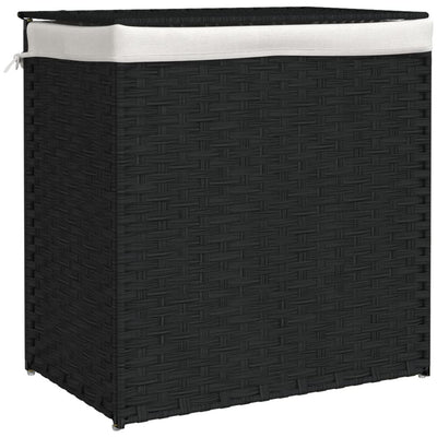 Vidaxl Waschkorb mit 2 Fächern 53x35x57 cm Poly Rattan Schwarz