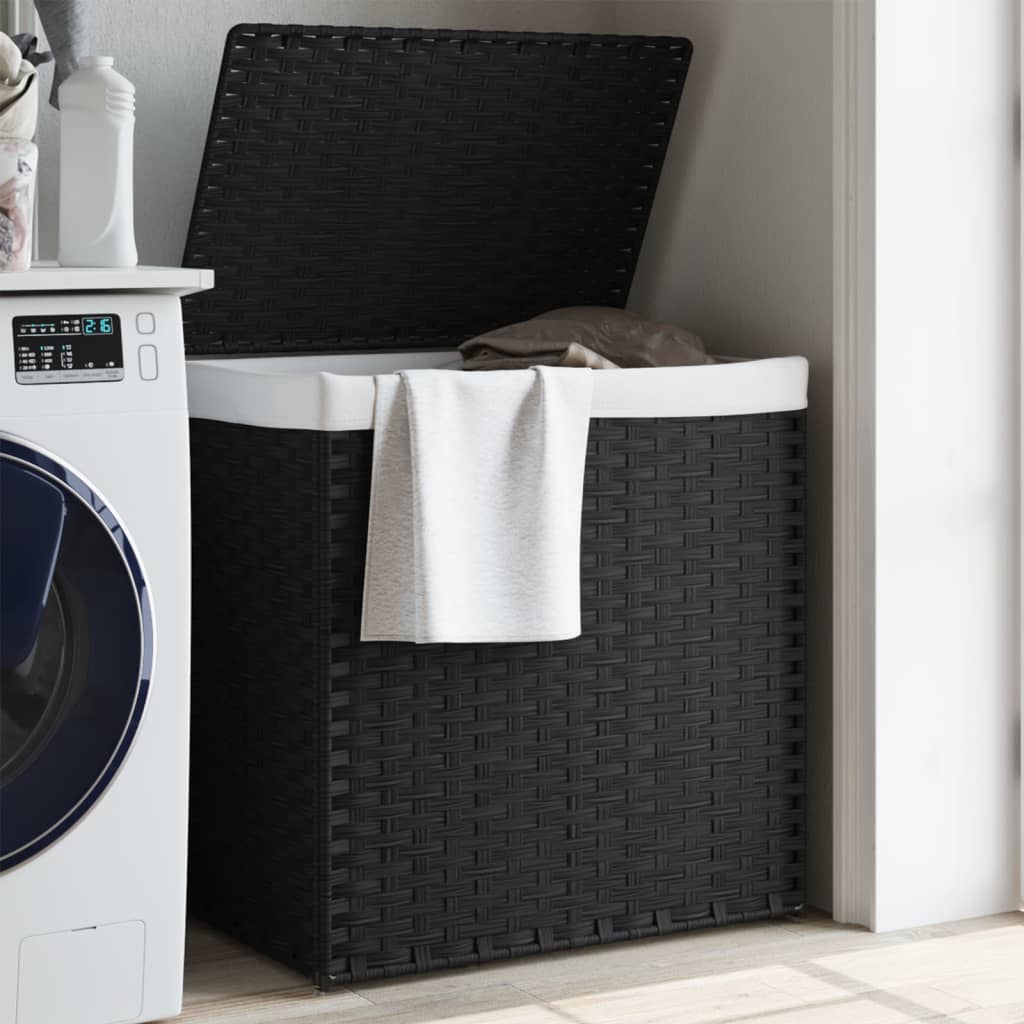 Vidaxl Waschkorb mit 2 Fächern 53x35x57 cm Poly Rattan Schwarz