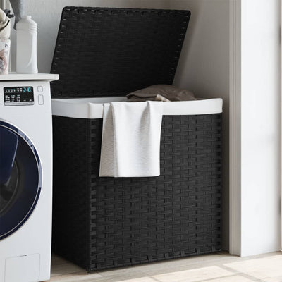 Vidaxl Waschkorb mit 2 Fächern 53x35x57 cm Poly Rattan Schwarz