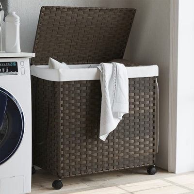 Vidaxl Waschkorb auf Rädern 60x35x60,5 cm Rattan Dunkelbraun