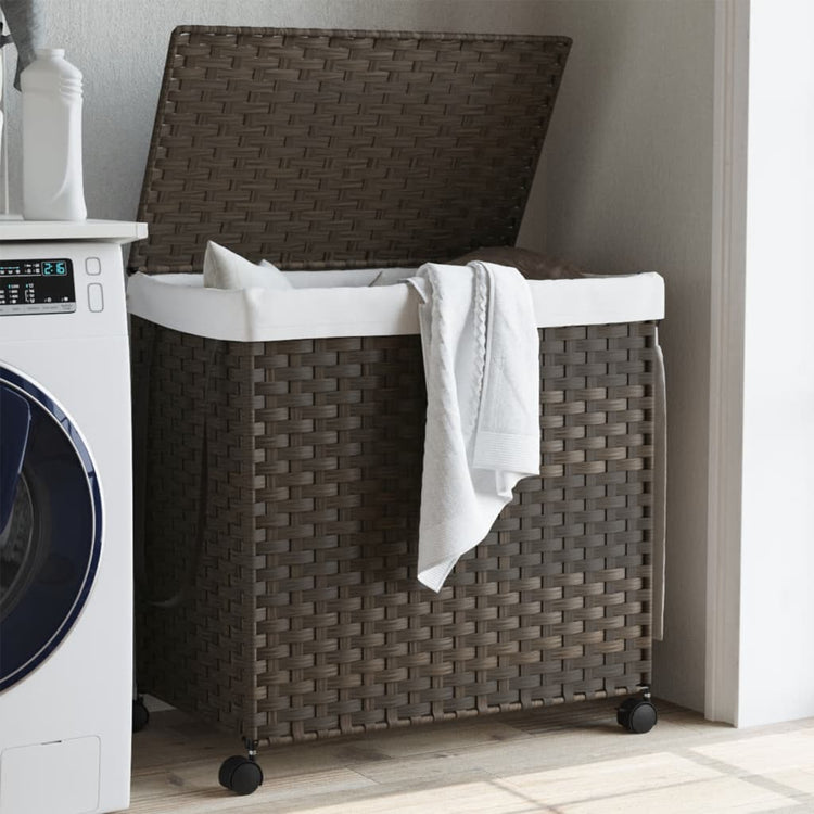 Vidaxl Waschkorb auf Rädern 60x35x60,5 cm Rattan Dunkelbraun