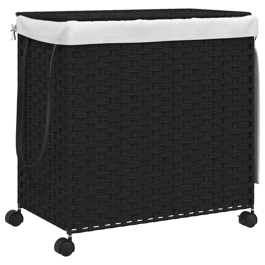 Vidaxl Waschkorb auf Rädern 60x35x60,5 cm Rattan Schwarz