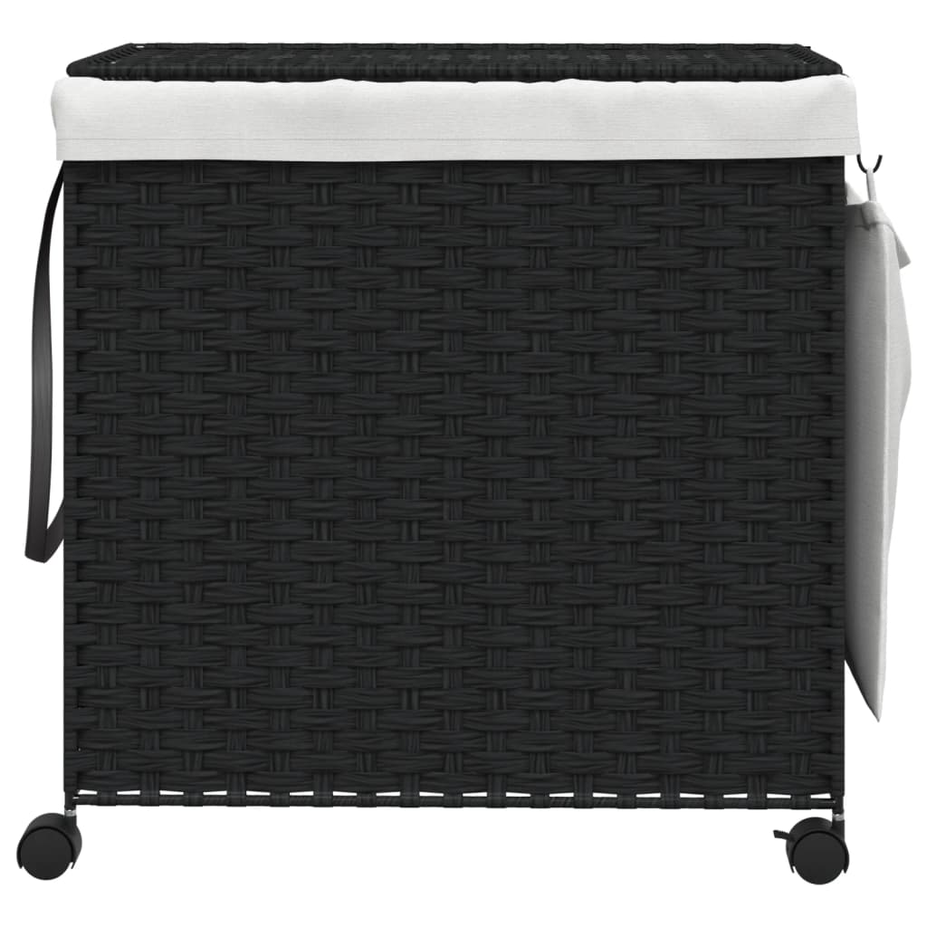 Vidaxl Waschkorb auf Rädern 60x35x60,5 cm Rattan Schwarz