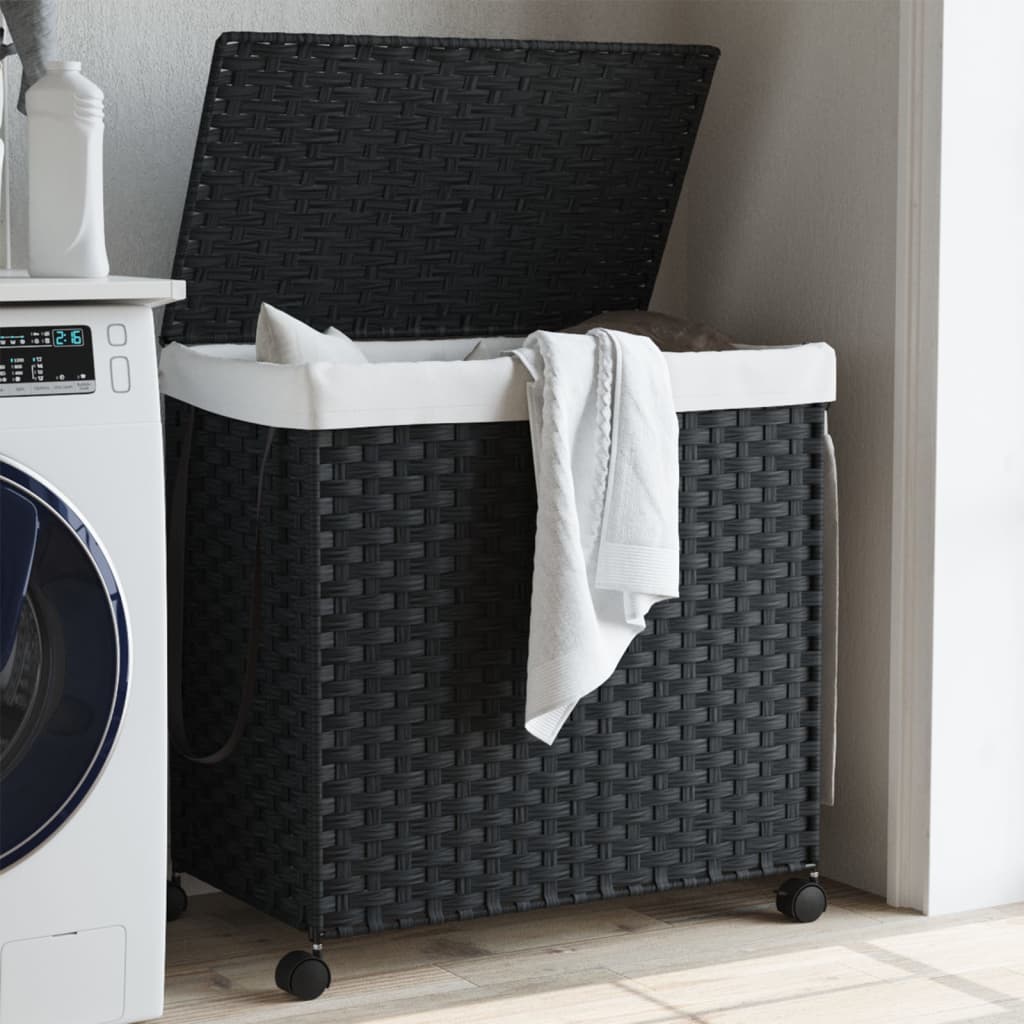 Vidaxl Waschkorb auf Rädern 60x35x60,5 cm Rattan Schwarz