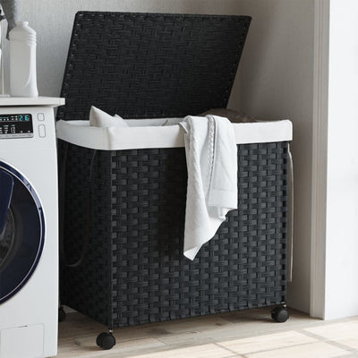 Vidaxl Waschkorb auf Rädern 60x35x60,5 cm Rattan Schwarz