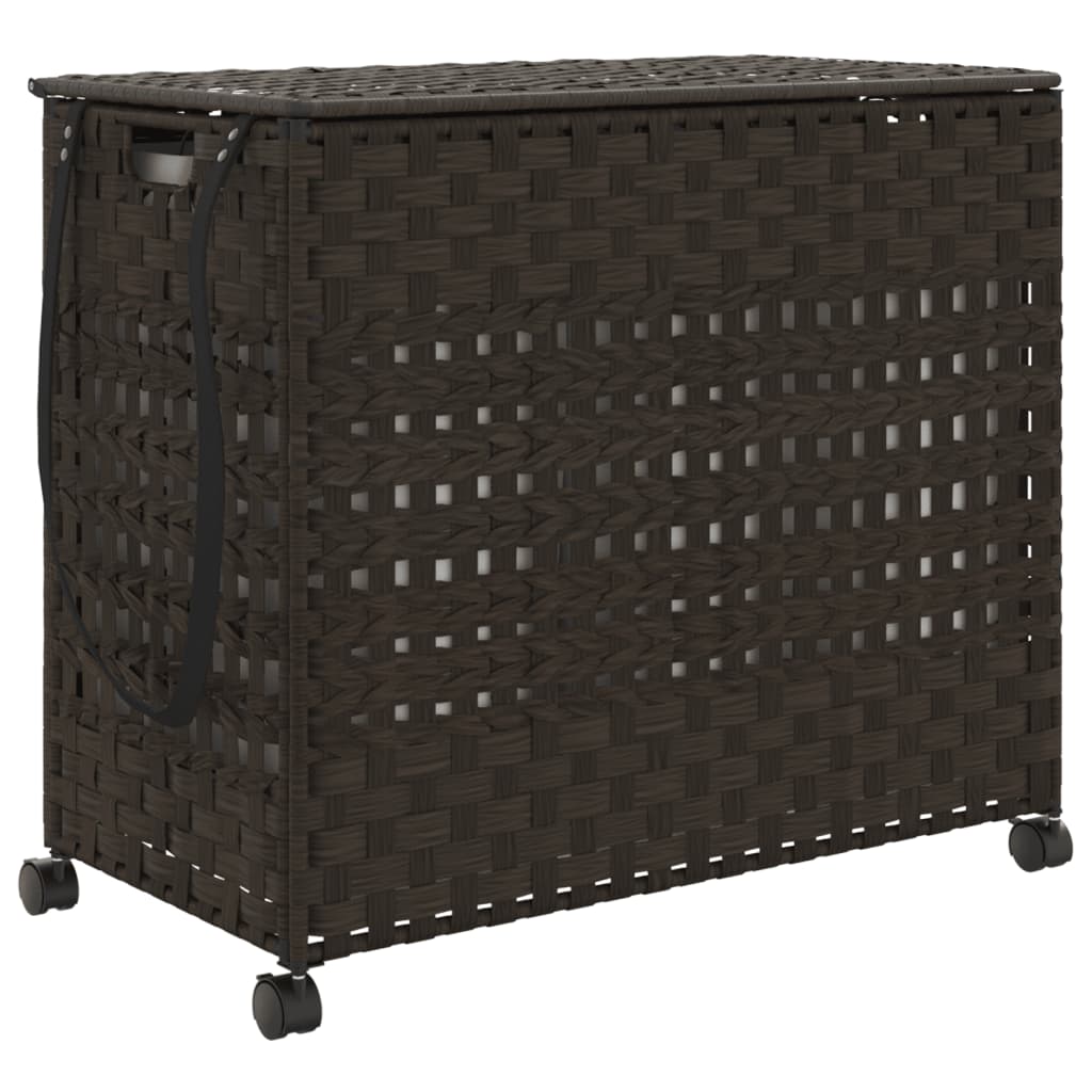 Vidaxl Waschkorb auf Rädern 66x35x60 cm Rattan dunkelbraun