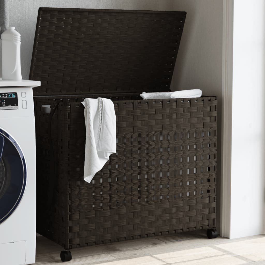 Vidaxl Waschkorb auf Rädern 66x35x60 cm Rattan dunkelbraun