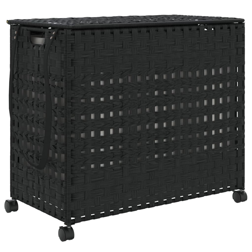 Vidaxl Waschkorb auf Rädern 66x35x60 cm Rattan Schwarz