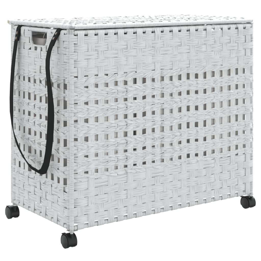 Vidaxl Waschkorb auf Rädern 66x35x60 cm Rattan Weiß