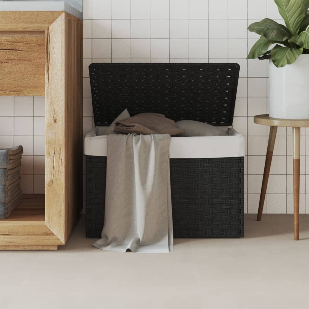 Vidaxl Waschkorb mit Deckel 55,5 x 35 x 34 cm Poly Rattan Schwarz