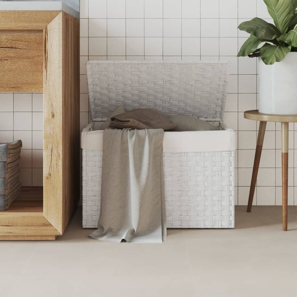 Vidaxl Waschkorb mit Deckel 55,5 x 35 x 34 cm Poly Rattan Weiß
