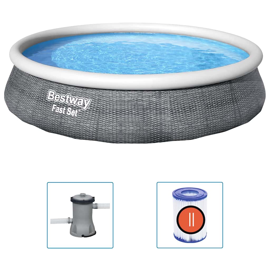 BESTWAY Fast Set Swimming Pool Set mit aufblasbarer Pumpe 396x84 cm
