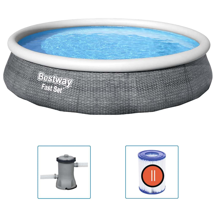 BESTWAY Fast Set Swimming Pool Set mit aufblasbarer Pumpe 396x84 cm