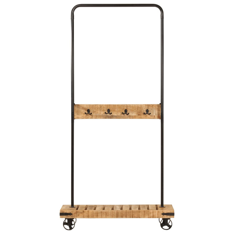 Vidaxl -Kleidung Rack mit Rädern 90x35x190 cm Festes Mangoholz und Eisen