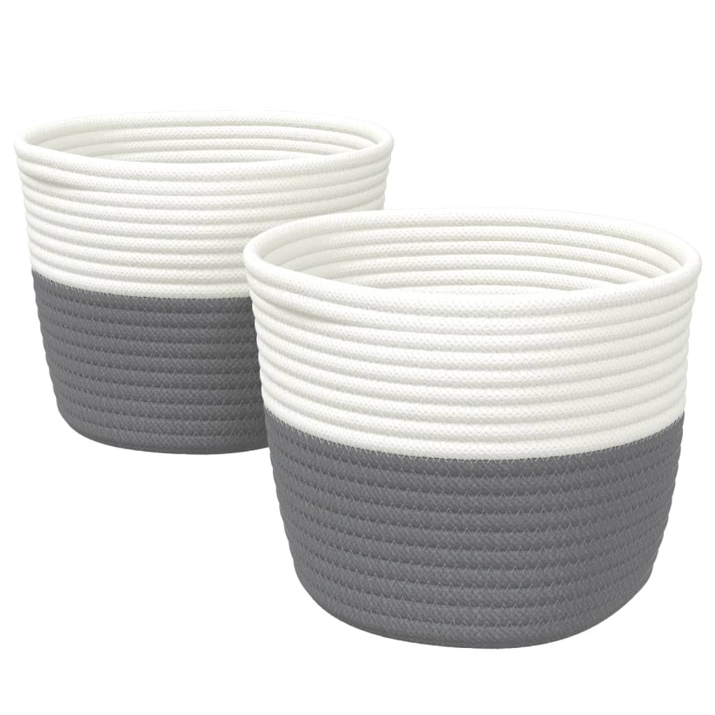 VIDAXL -Speicherkörbe 2 STS Ø 24x18 cm Baumwollgrau und Weiß
