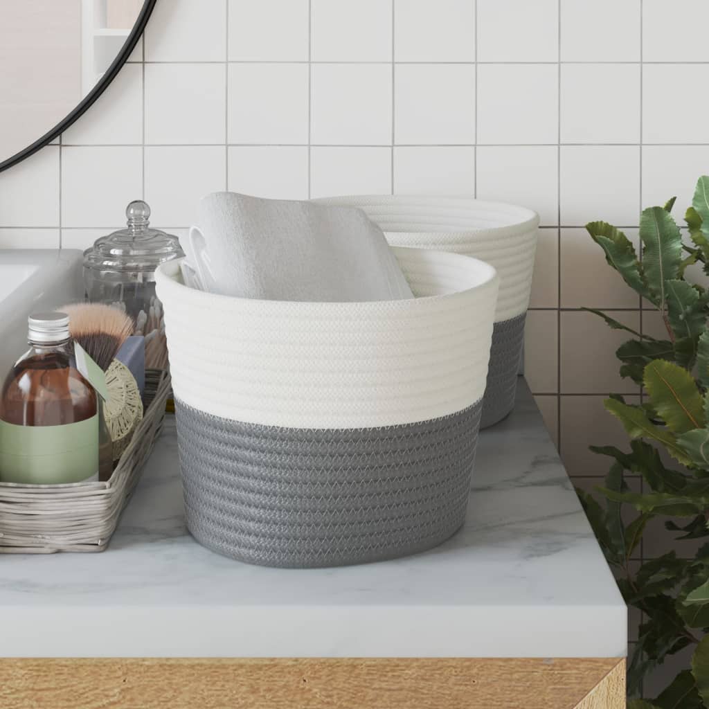 VIDAXL -Speicherkörbe 2 STS Ø 24x18 cm Baumwollgrau und Weiß