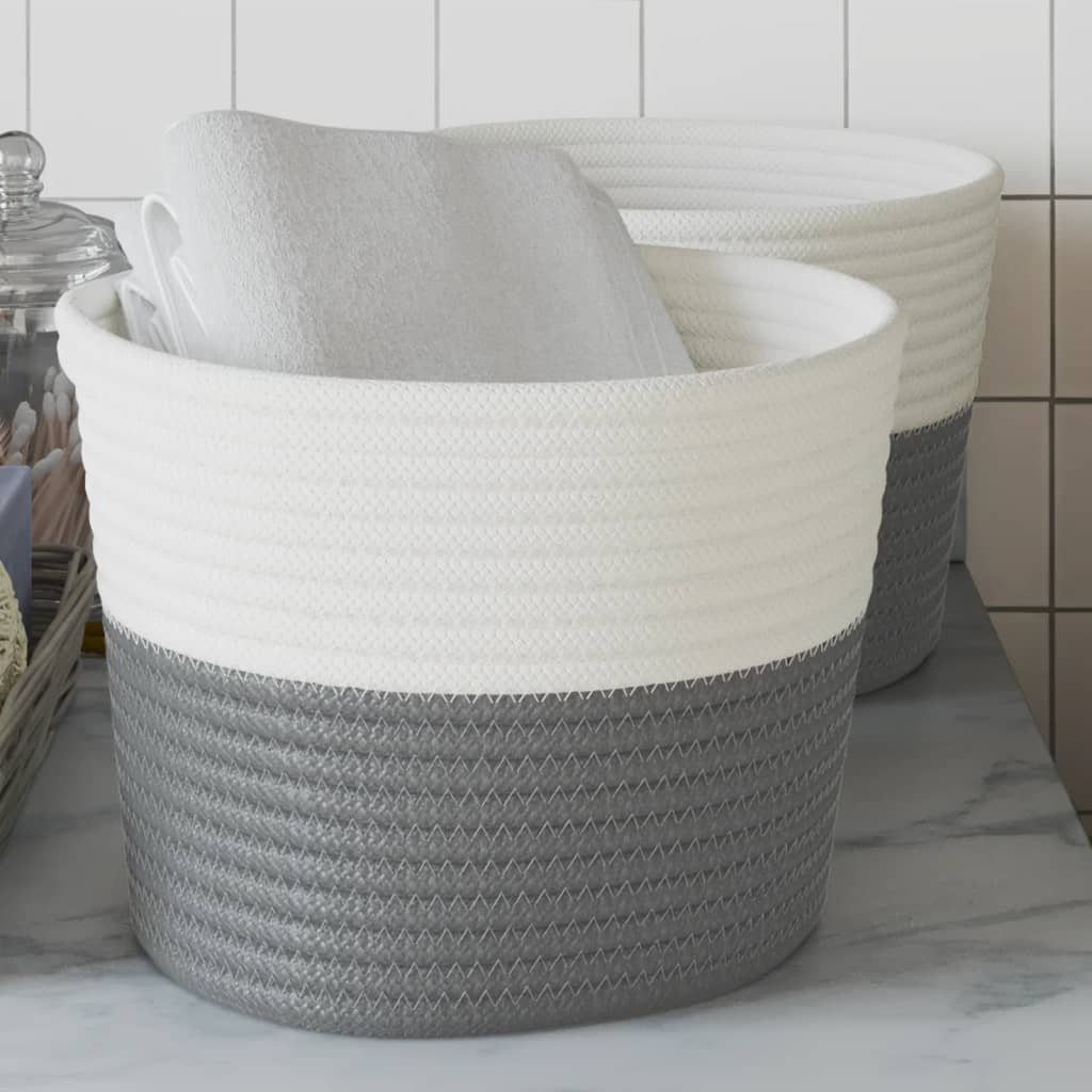 VIDAXL -Speicherkörbe 2 STS Ø 24x18 cm Baumwollgrau und Weiß