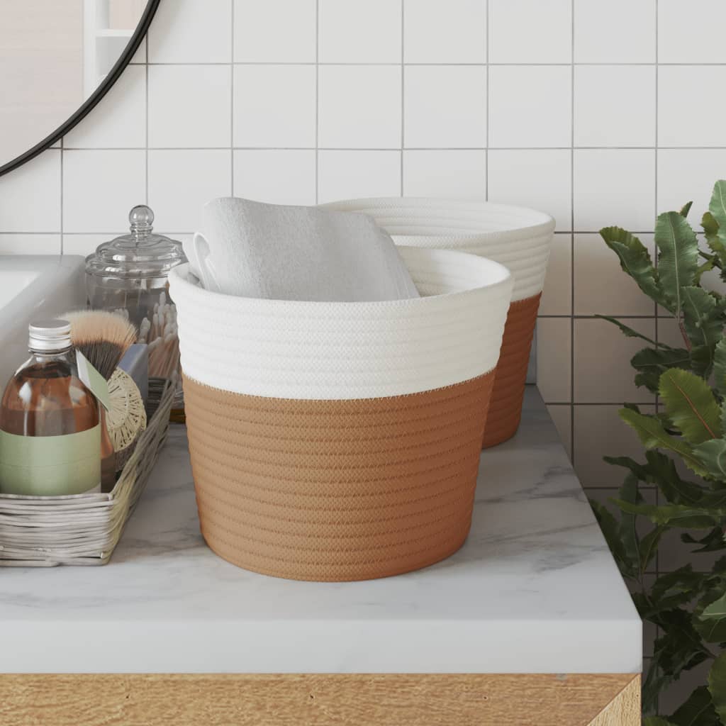 VIDAXL -Speicherkörbe 2 STS Ø 24x18 cm Baumwolle braun und weiß