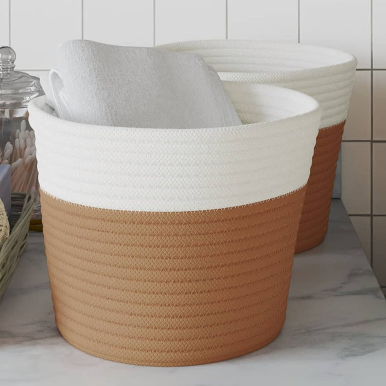 VIDAXL -Speicherkörbe 2 STS Ø 24x18 cm Baumwolle braun und weiß
