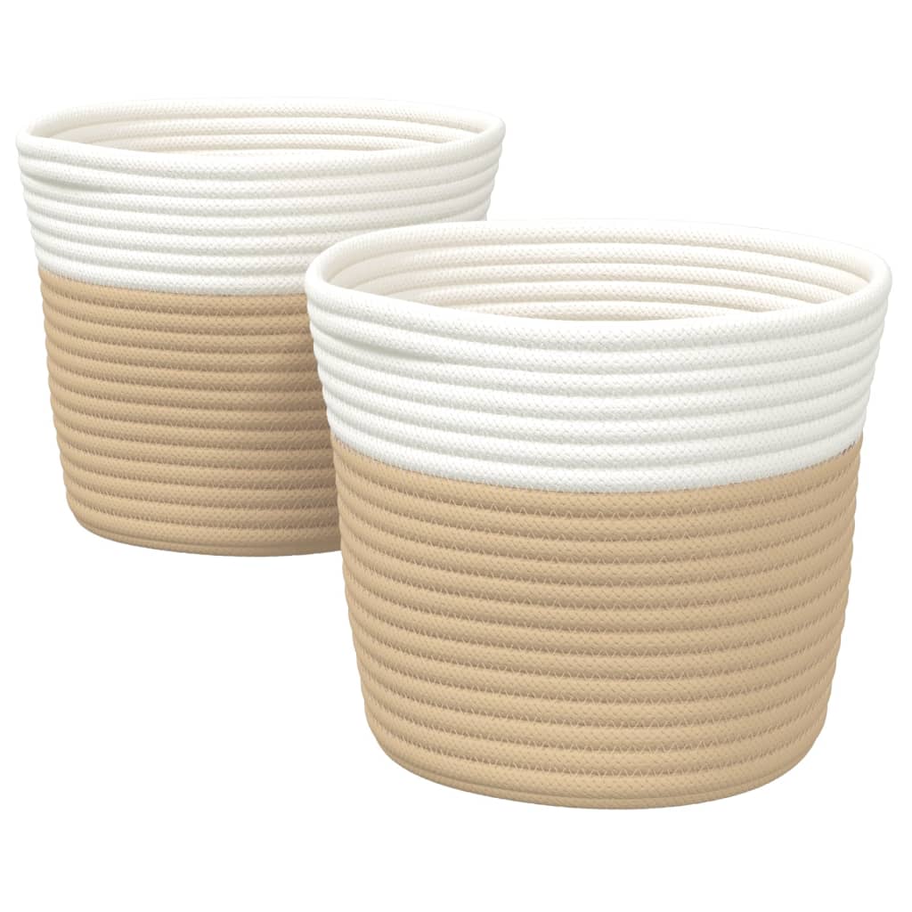 VIDAXL -Speicherkörbe 2 STS Ø 24x18 cm Baumwolle Beige und weiß