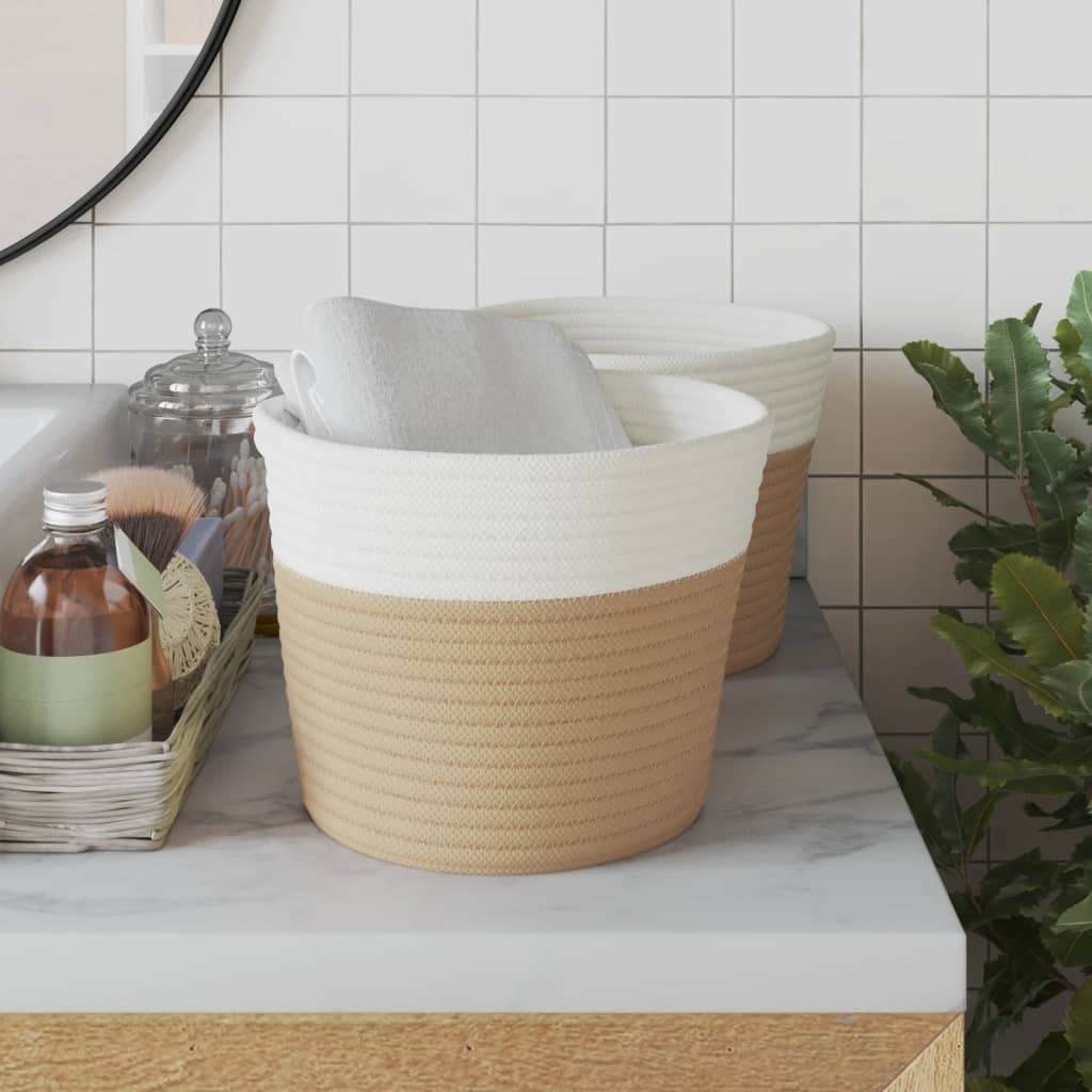 VIDAXL -Speicherkörbe 2 STS Ø 24x18 cm Baumwolle Beige und weiß