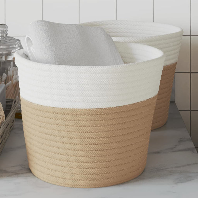 VIDAXL -Speicherkörbe 2 STS Ø 24x18 cm Baumwolle Beige und weiß
