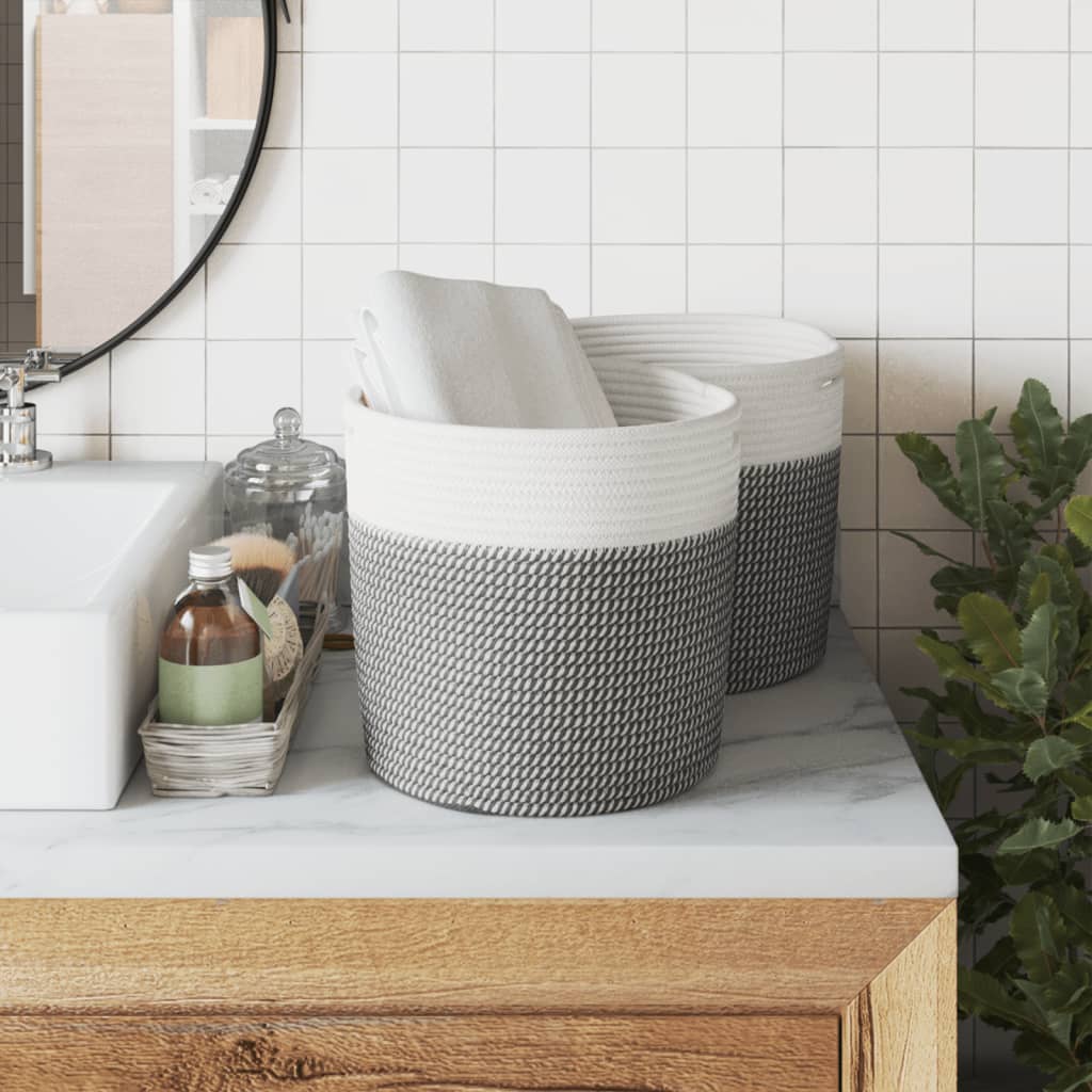 VIDAXL -Speicherkörbe 2 STS Ø 28x28 cm Baumwollgrau und Weiß