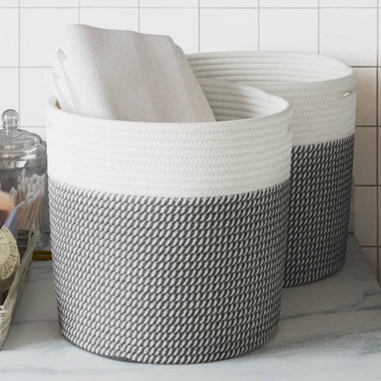 VIDAXL -Speicherkörbe 2 STS Ø 28x28 cm Baumwollgrau und Weiß