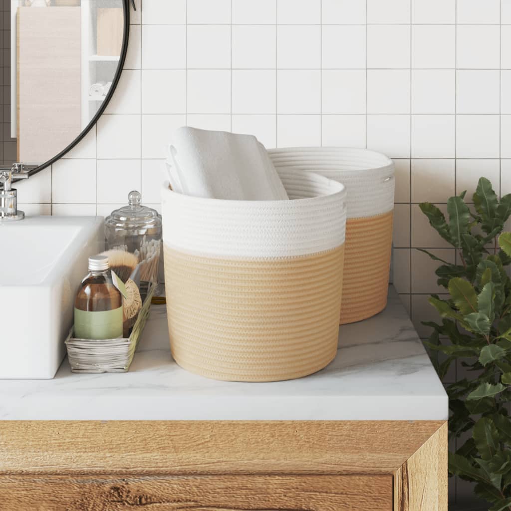 VIDAXL -Speicherkörbe 2 STS Ø 28x28 cm Baumwolle Beige und weiß