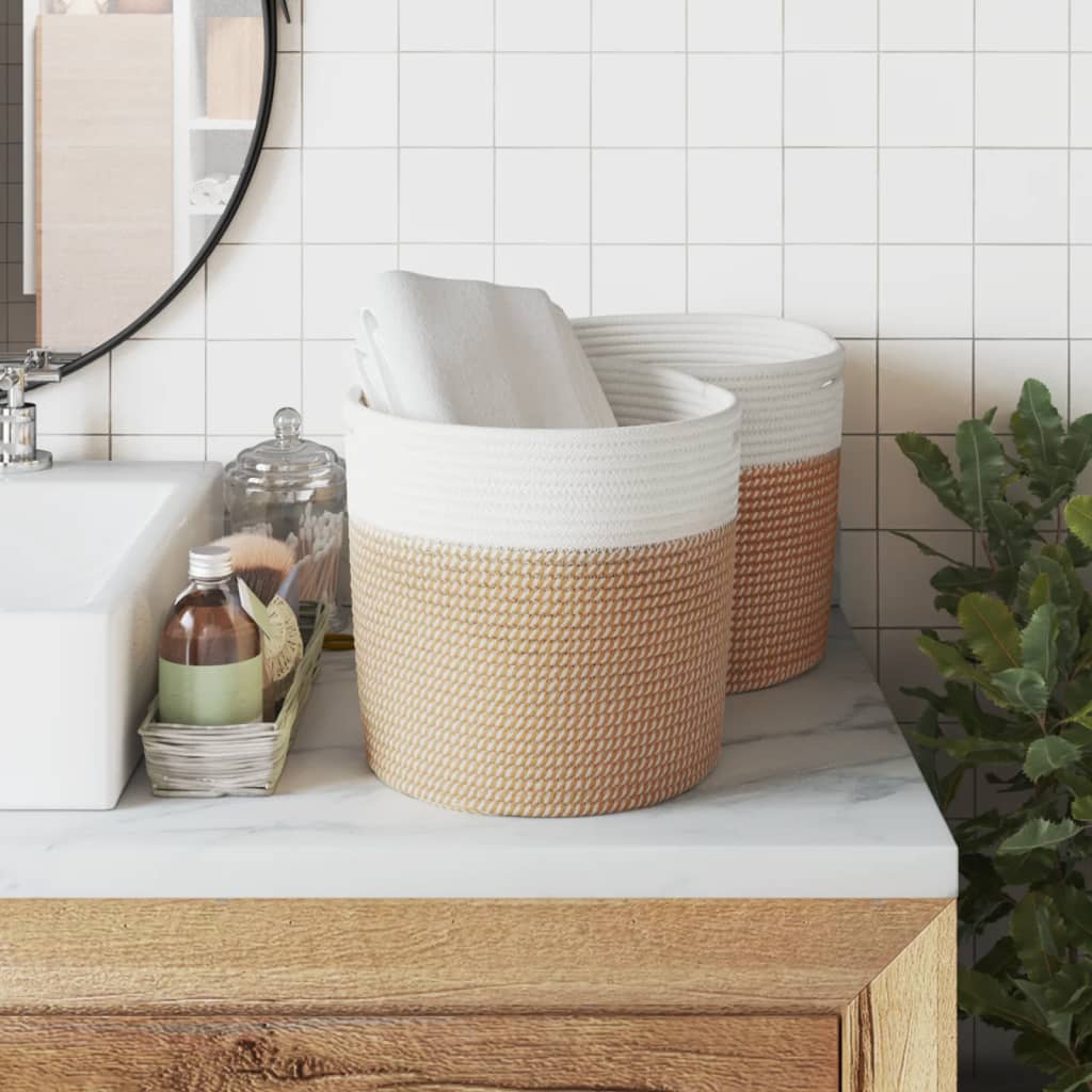 VIDAXL -Speicherkörbe 2 STS Ø 28x28 cm Baumwolle braun und weiß