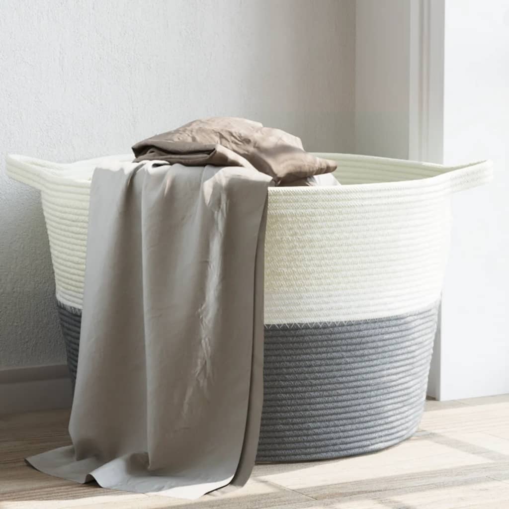 Vidaxl Wäschereikorb Ø 60x36 cm Baumwollgrau und Weiß