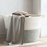 Vidaxl Wäschereikorb Ø 60x36 cm Baumwollgrau und Weiß - afbeelding 1