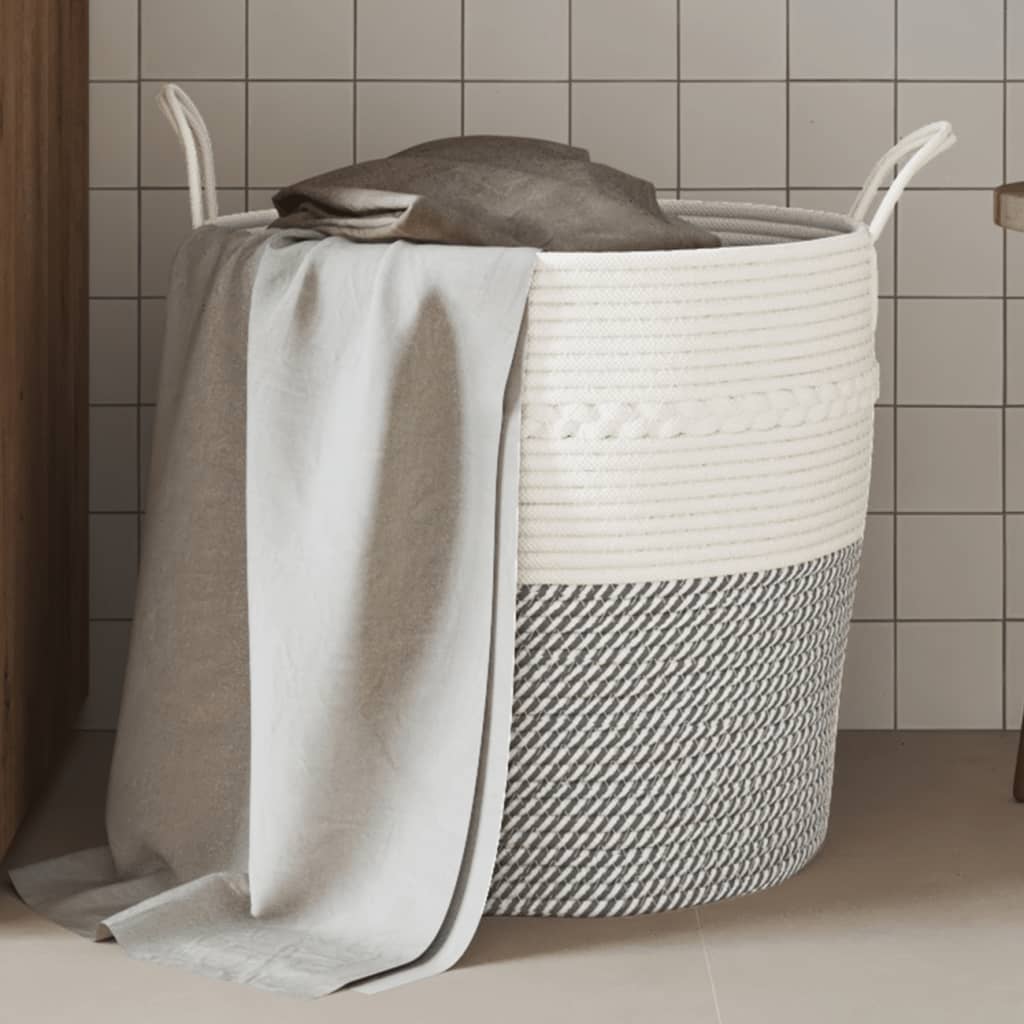VIDAXL -Speicherkorb Ø 43 x 38 cm Baumwollgrau und Weiß