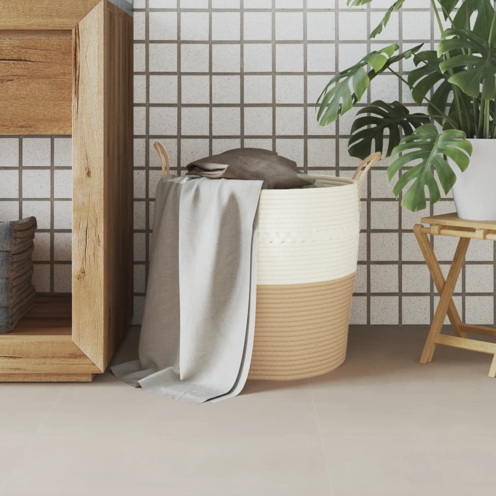 VIDAXL -Speicherkorb Ø 43 x 38 cm Baumwolle Beige und weiß