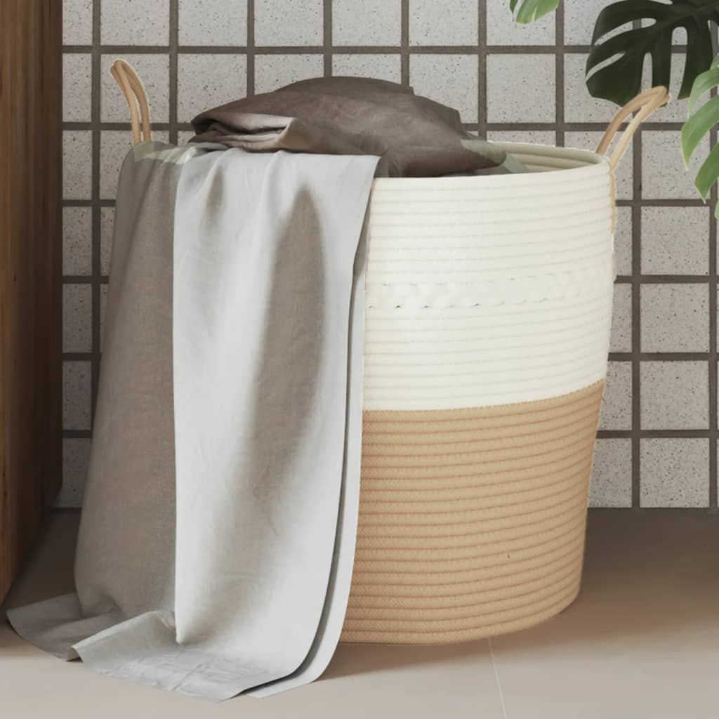 VIDAXL -Speicherkorb Ø 43 x 38 cm Baumwolle Beige und weiß