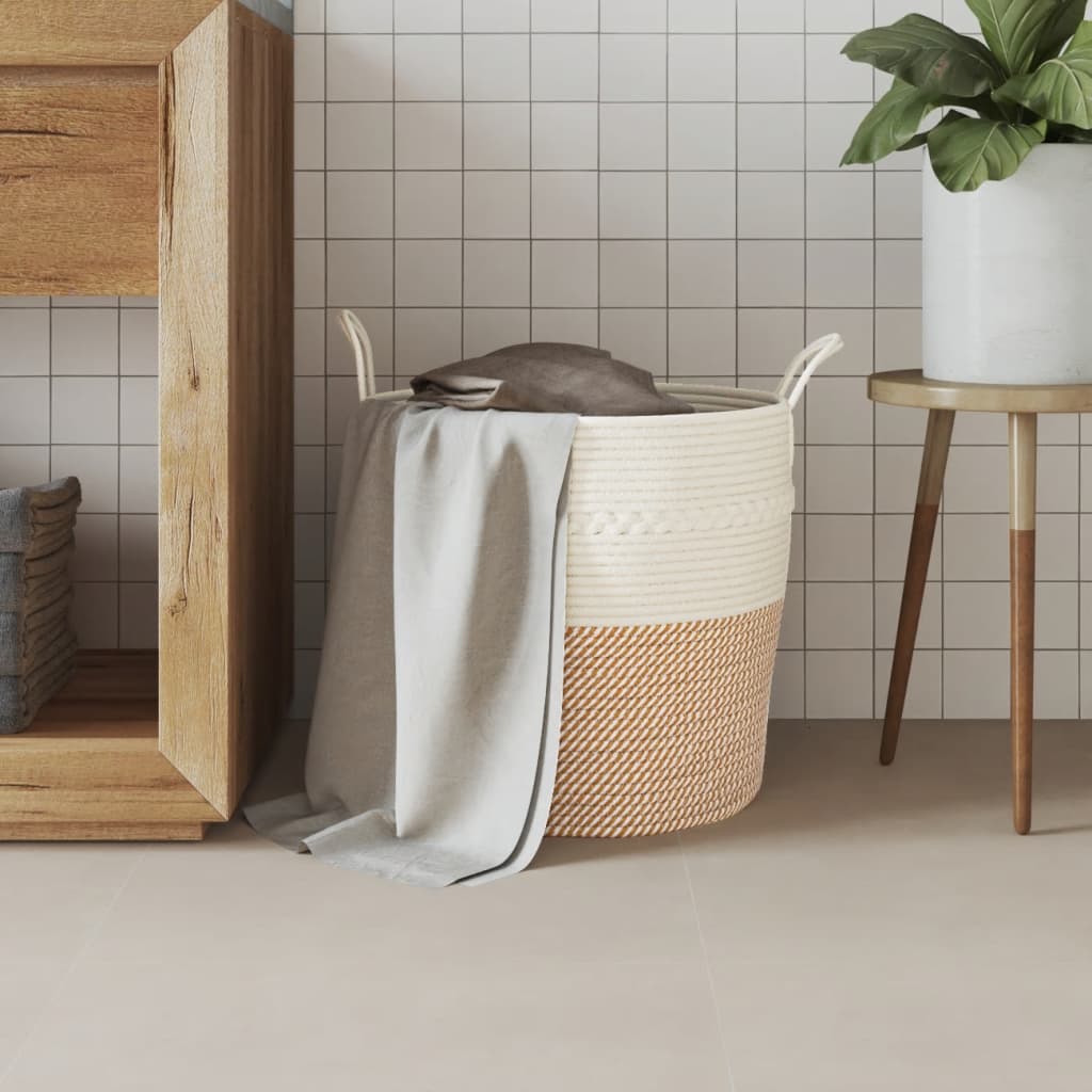 Vidaxl -Speicherkorb Ø 43 x 38 cm Baumwollbraun und Weiß