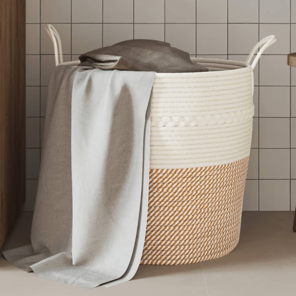 Vidaxl -Speicherkorb Ø 43 x 38 cm Baumwollbraun und Weiß