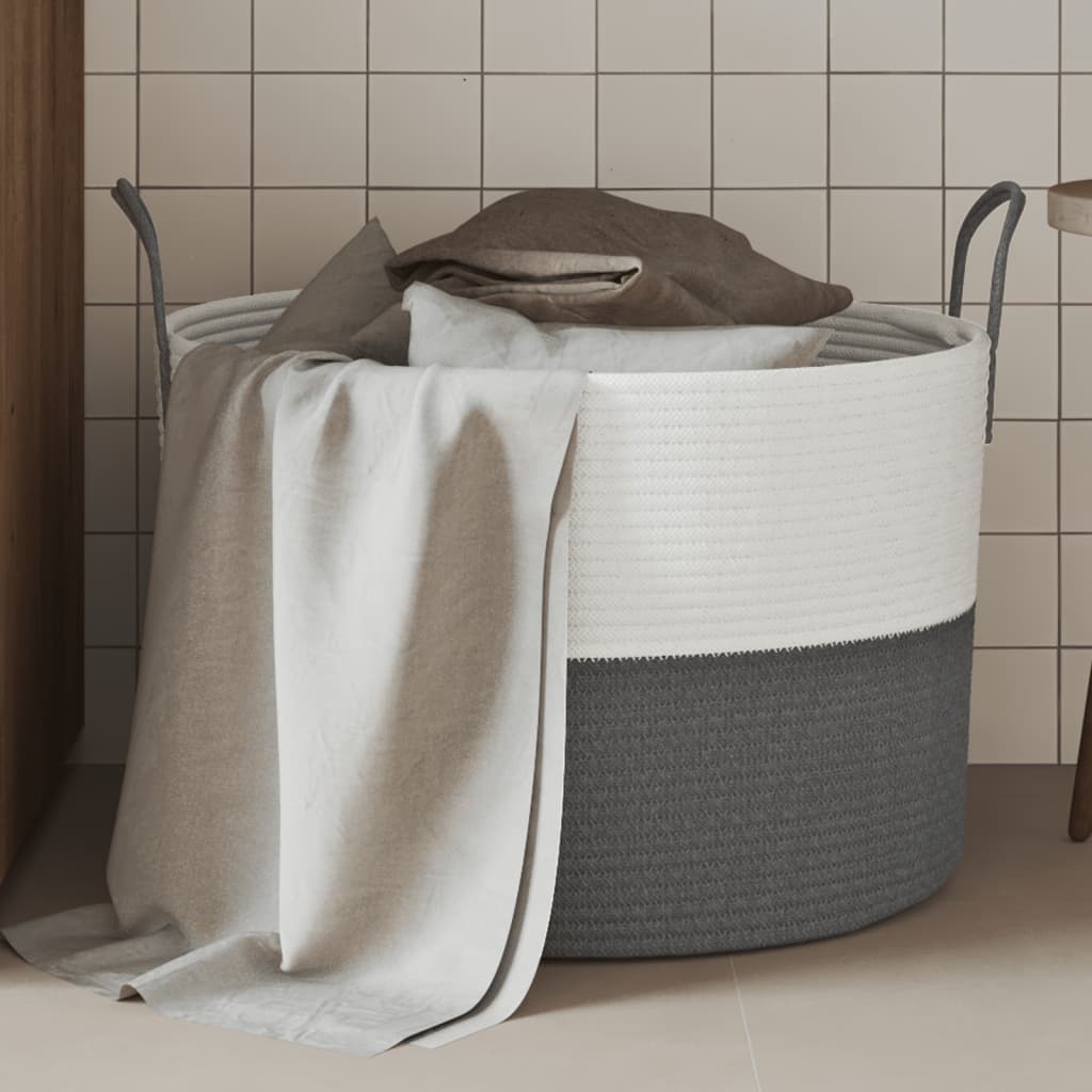 Vidaxl -Speicherkorb Ø 51 x 33 cm Baumwollgrau und Weiß