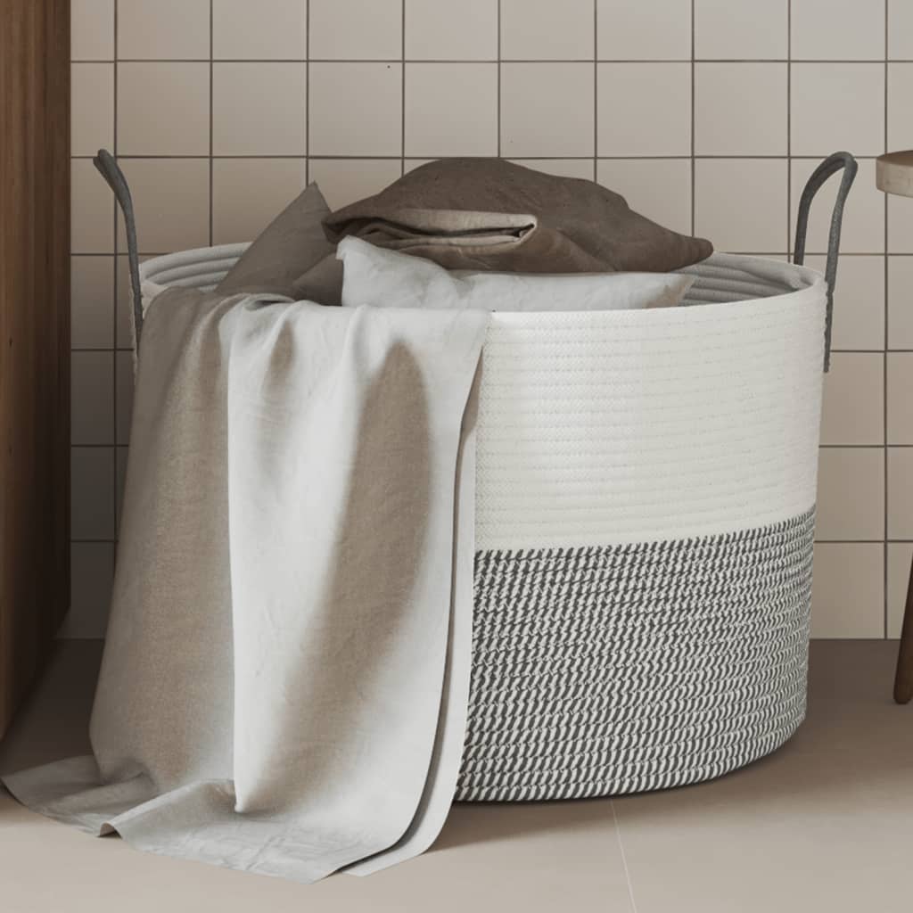 Vidaxl -Speicherkorb Ø 51 x 33 cm Baumwollgrau und Weiß