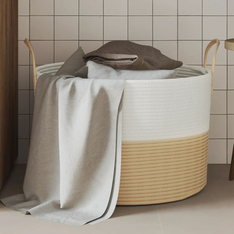 VIDAXL -Speicherkorb Ø 51 x 33 cm Baumwoll Beige und weiß